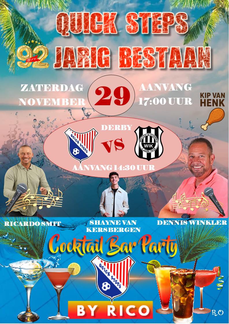 NIET VERGETEN: FEESTAVOND QUICK STEPS 92 JAAR OP ZATERDAG 29 NOVEMBER!