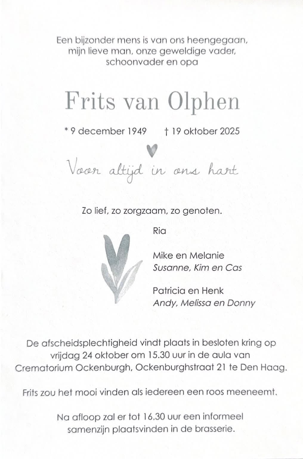 Frits van Olphen overleden