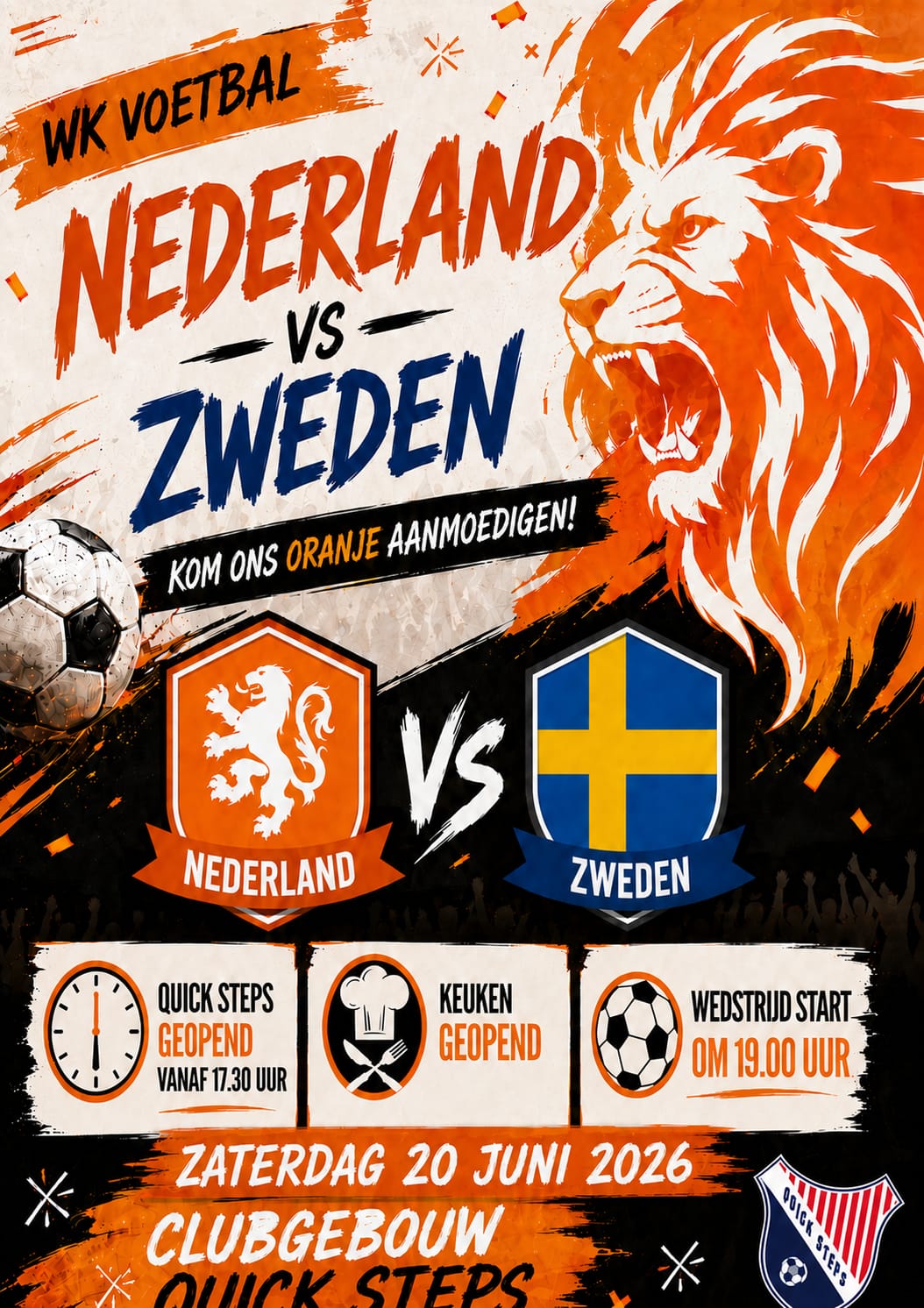 Kijk Nederland-Zweden live in ons clubgebouw!