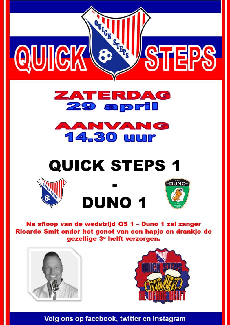 Aanstaande zaterdag 29 april: Quick Steps - DUNO